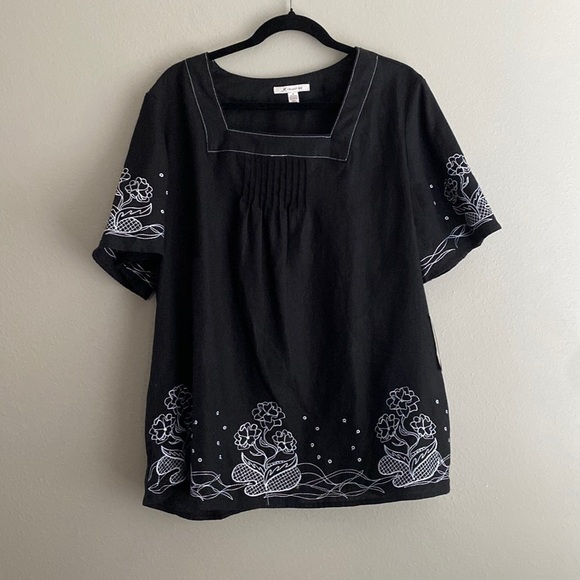 JM Collection Black Linen Short Sleeve Top Shirt Blouse size 16 - Picture 4 of 7